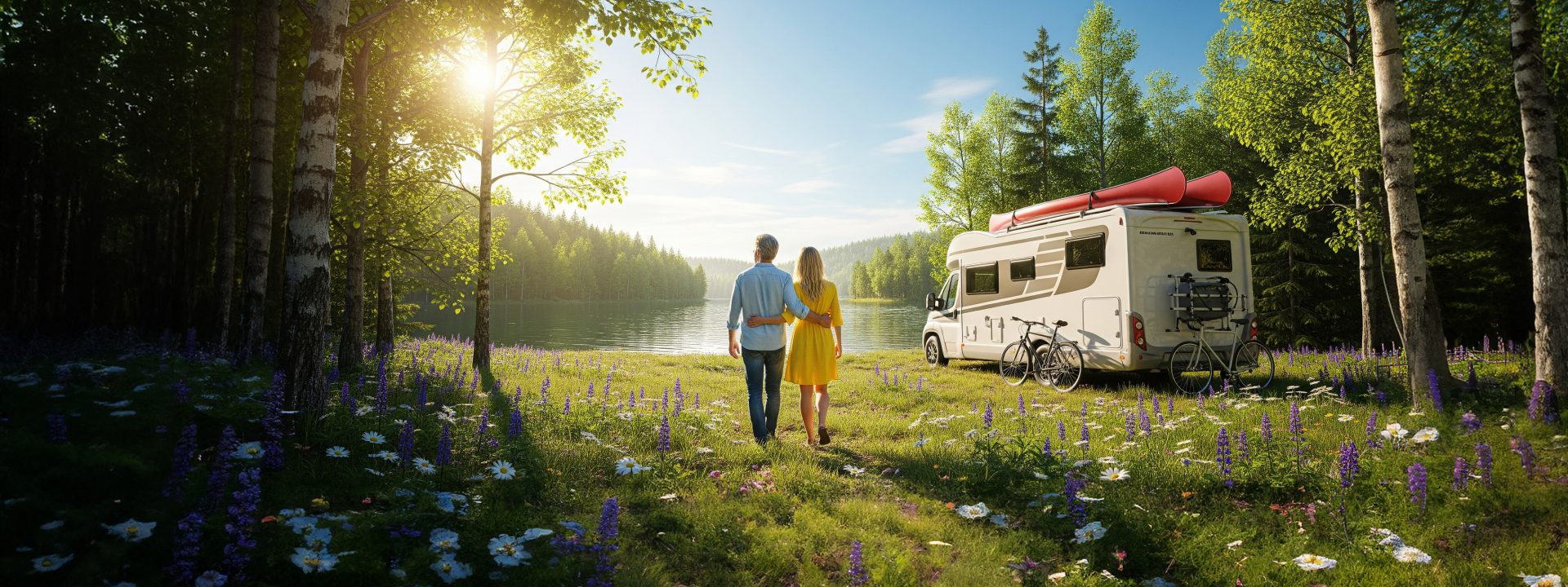 Bilde av par på bobiltur i skogen